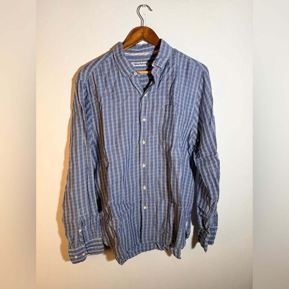 Tommy Bahama Blue and White Striped Casual Linen  Shirt